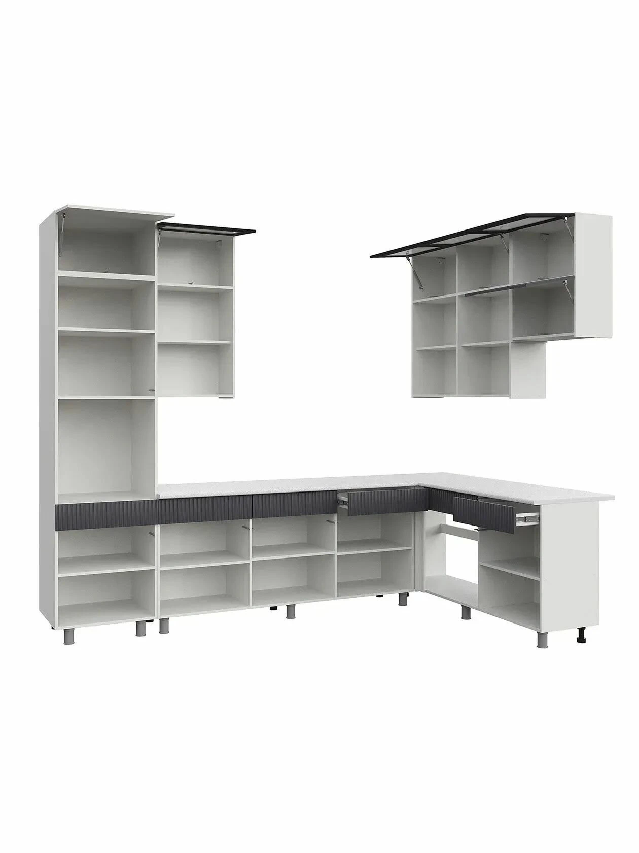 Угловая кухня София Гренто МДФ/ЛДСП 3,0х1,8м белый бланж/графит со столешницей прав.